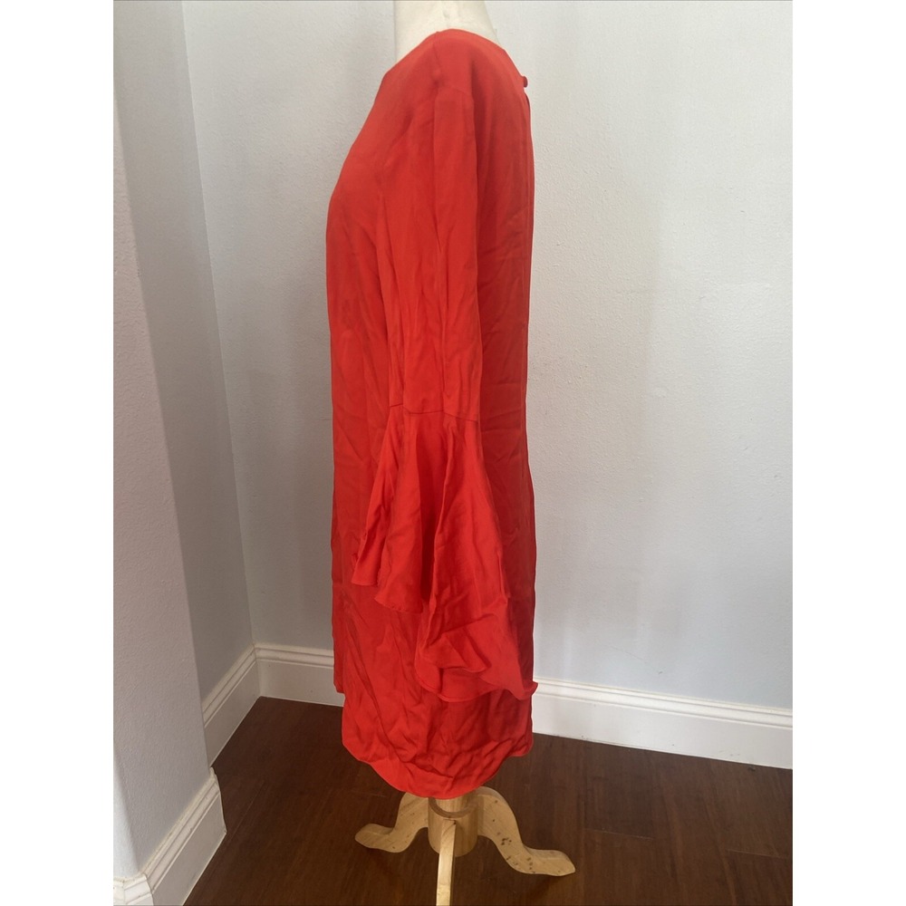 Milly Mini Dress Womens 14 Red Nicole Cady Silk Blend Bell Sleeves - Picture 5 of 11